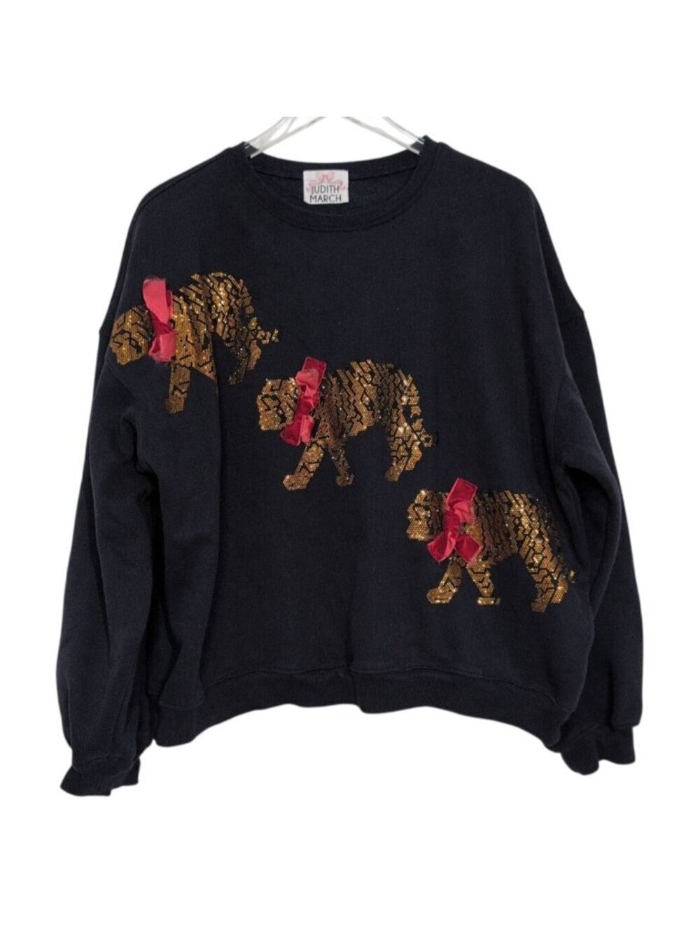 Judith March Tiger Sequin Sweatshirt Womens Size Large Blue Oversized Pullover